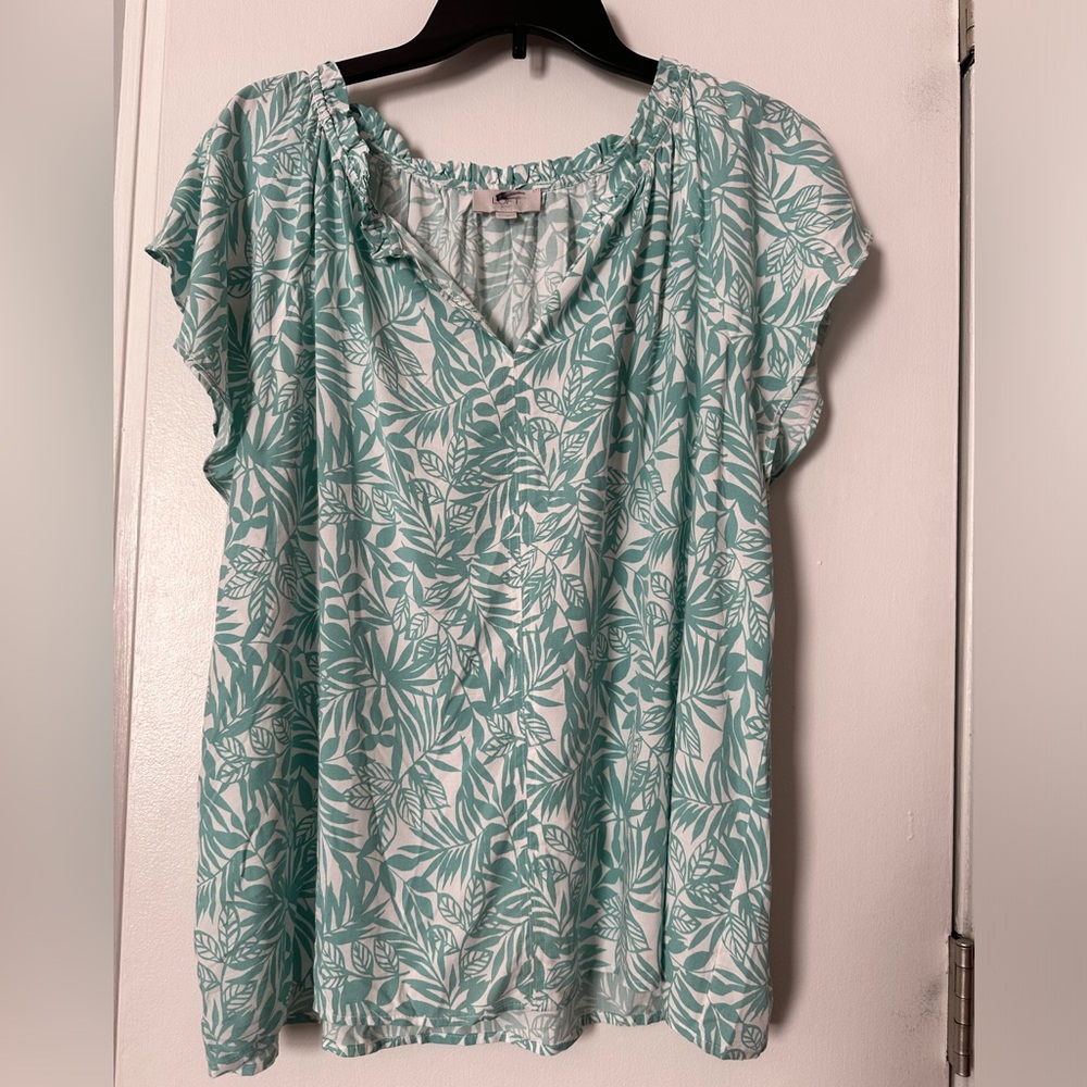 Green Relaxed Flutter Sleeve Blouse with Cap Sleeves